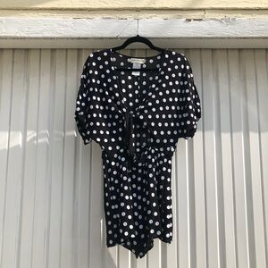 Mara Hoffman black polka dot tie front romper